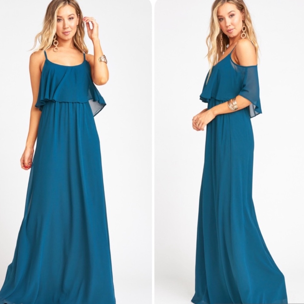 | Show Me Your MuMu | Caitlin Ruffle Maxi Dress Deep Jade Chiffon. Size S.* - Picture 2 of 9